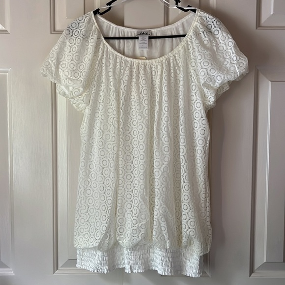 CDW Women’s Size L Circle Lace Short-sleeve Top Ivory - Picture 2 of 5